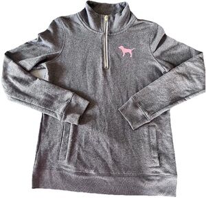 PINK Victoria Secret Pullover Sweatshirt Size S Logo 1/4 Zip Up Pockets Cotton
